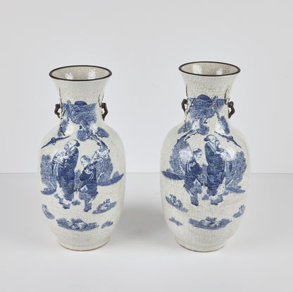 Pair of Chinese Porcelain Vases with Crackle Glaze