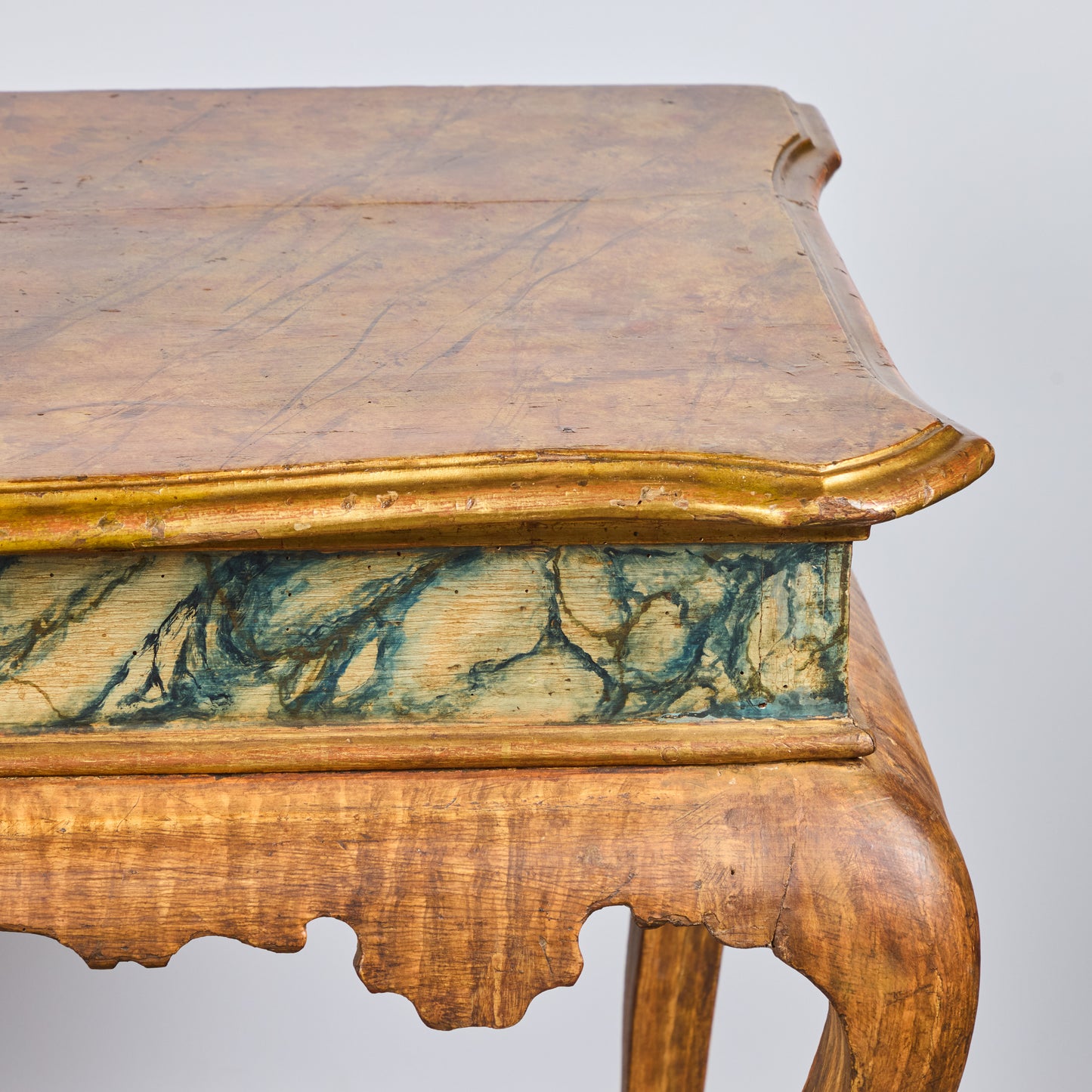 Pair Faux Marble and Gilded Consoles