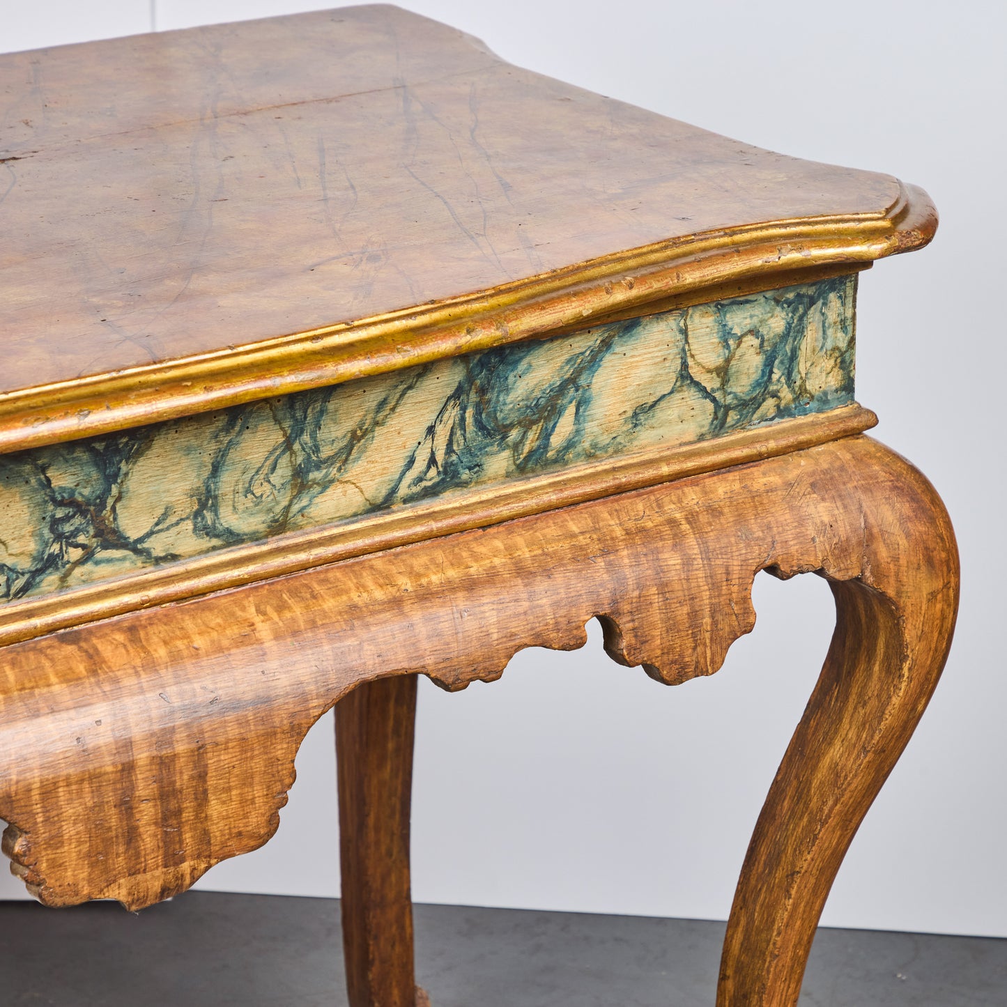 Pair Faux Marble and Gilded Consoles