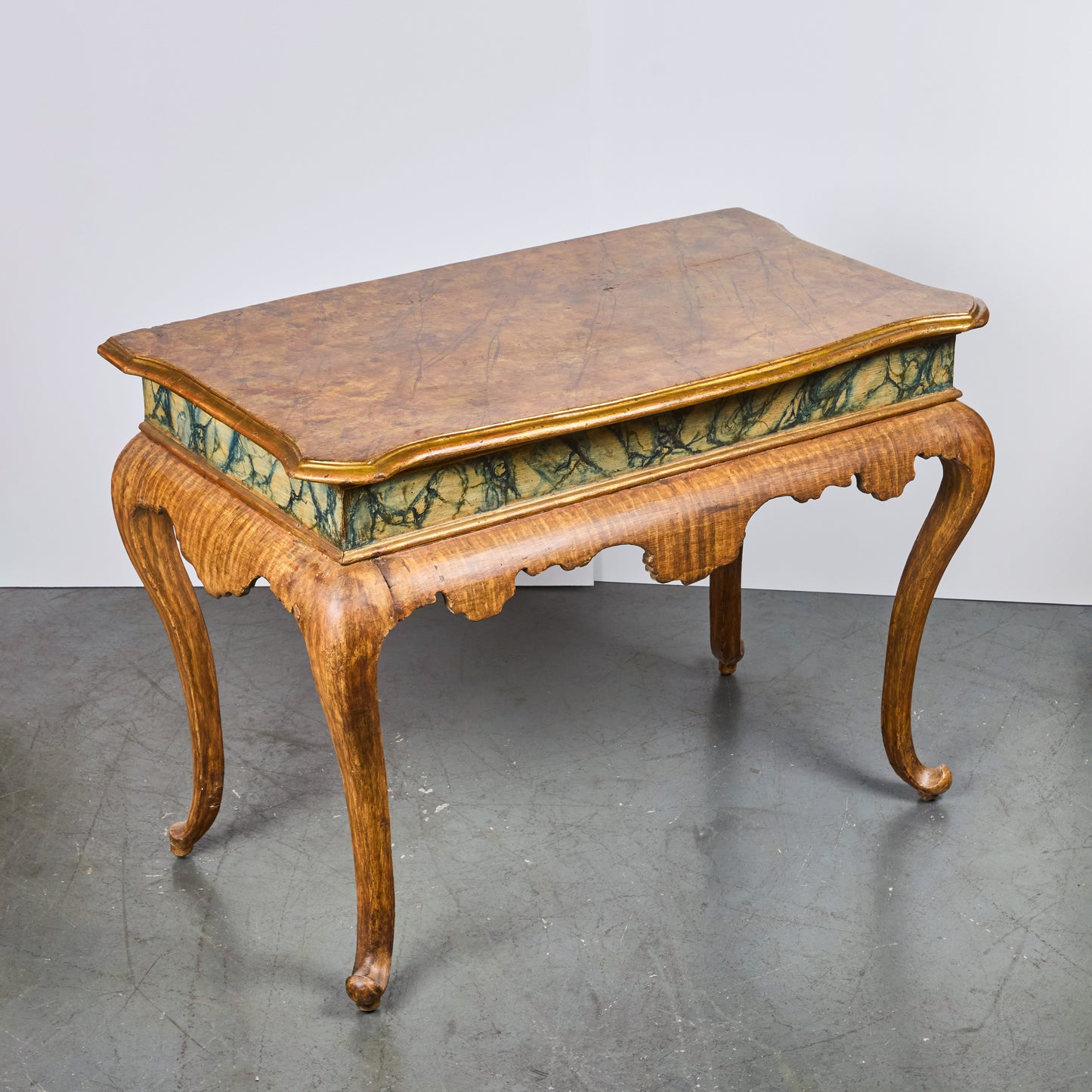 Pair Faux Marble and Gilded Consoles