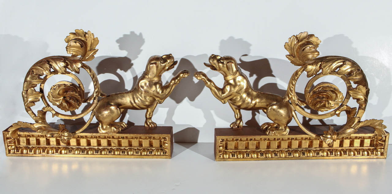 Pair of Italian, Gilded Dog Sculptures