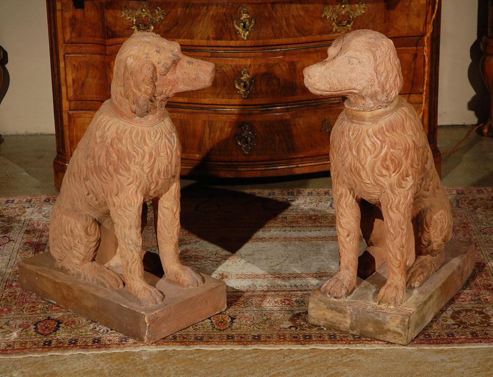 19th c., Terracotta Poodle Statues