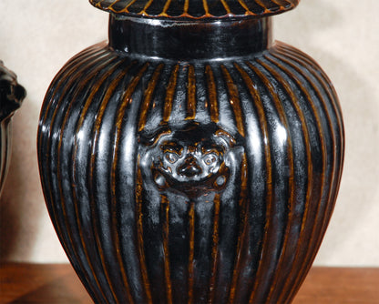 Pair of Chinese, Ribbed Vases