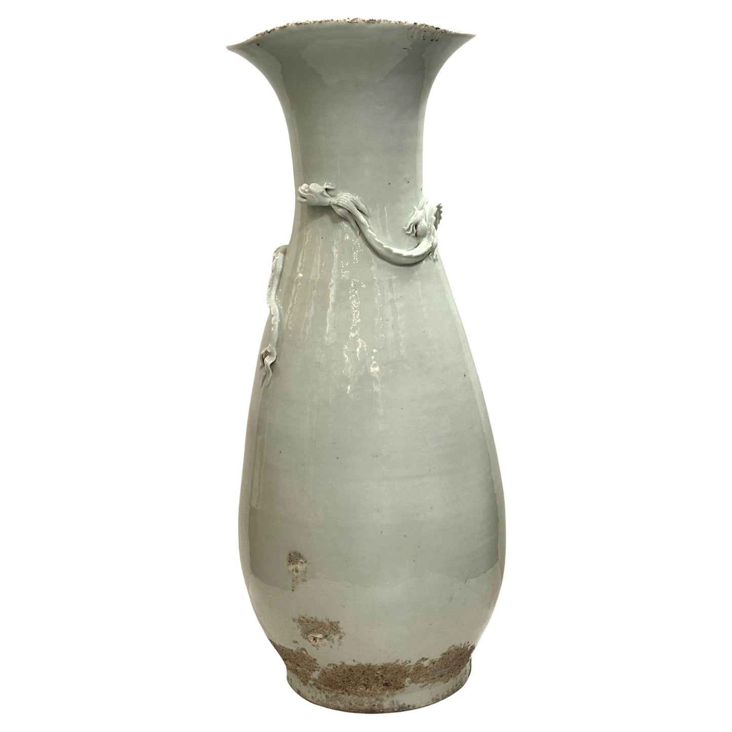 Large Chinese Hand-Thrown, Glazed Earthenware Vase