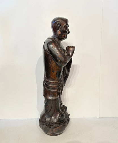 Pair of 19th Century Hand-Carved Buddhist Monks