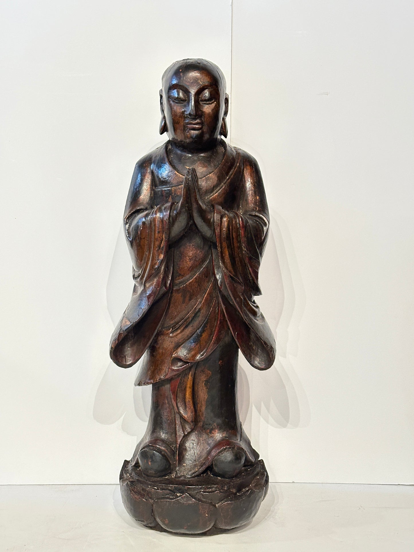 Pair of 19th Century Hand-Carved Buddhist Monks