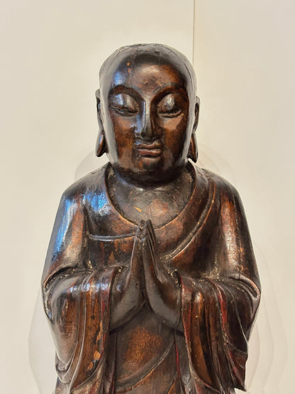 Pair of 19th Century Hand-Carved Buddhist Monks