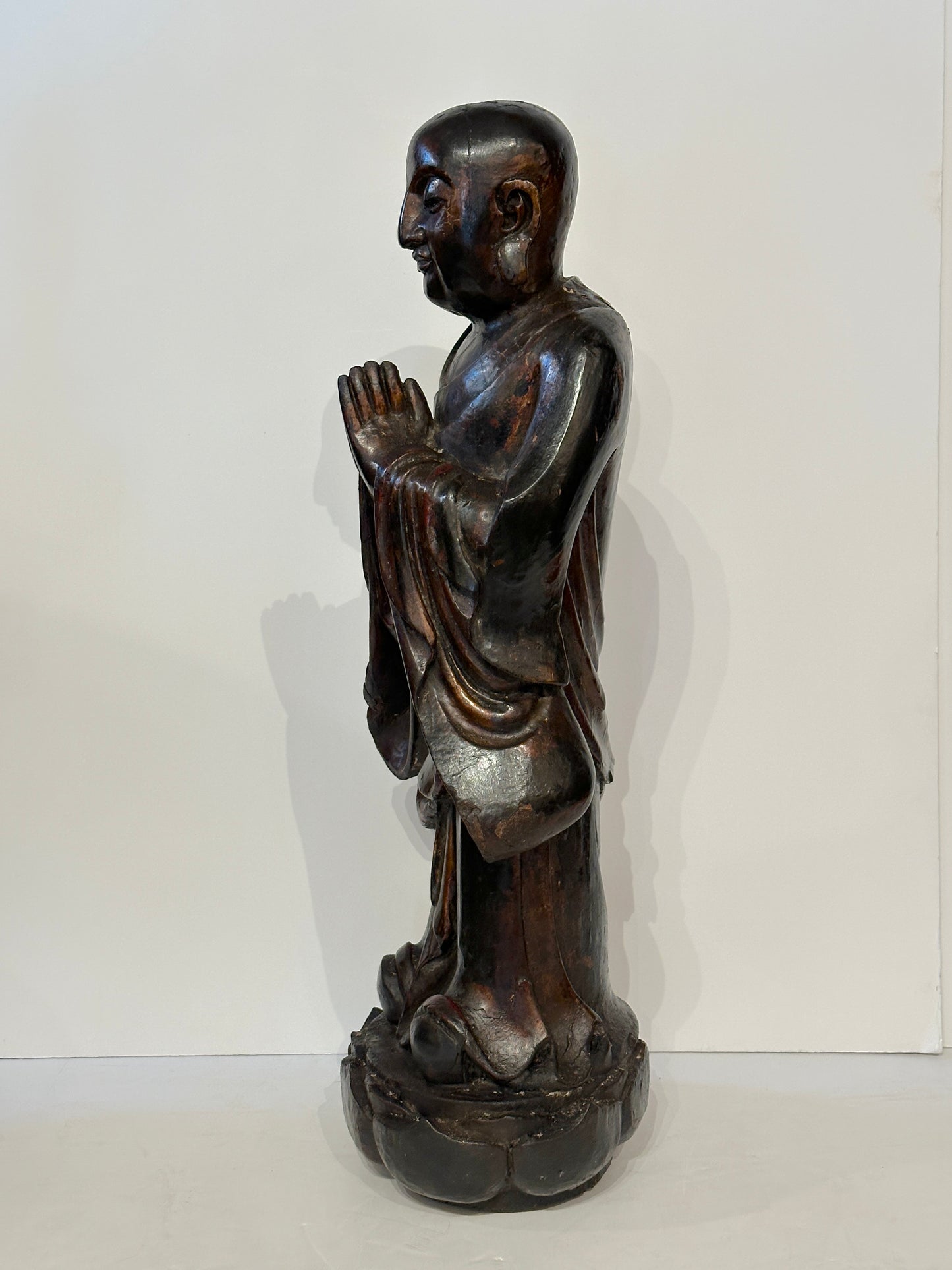 Pair of 19th Century Hand-Carved Buddhist Monks