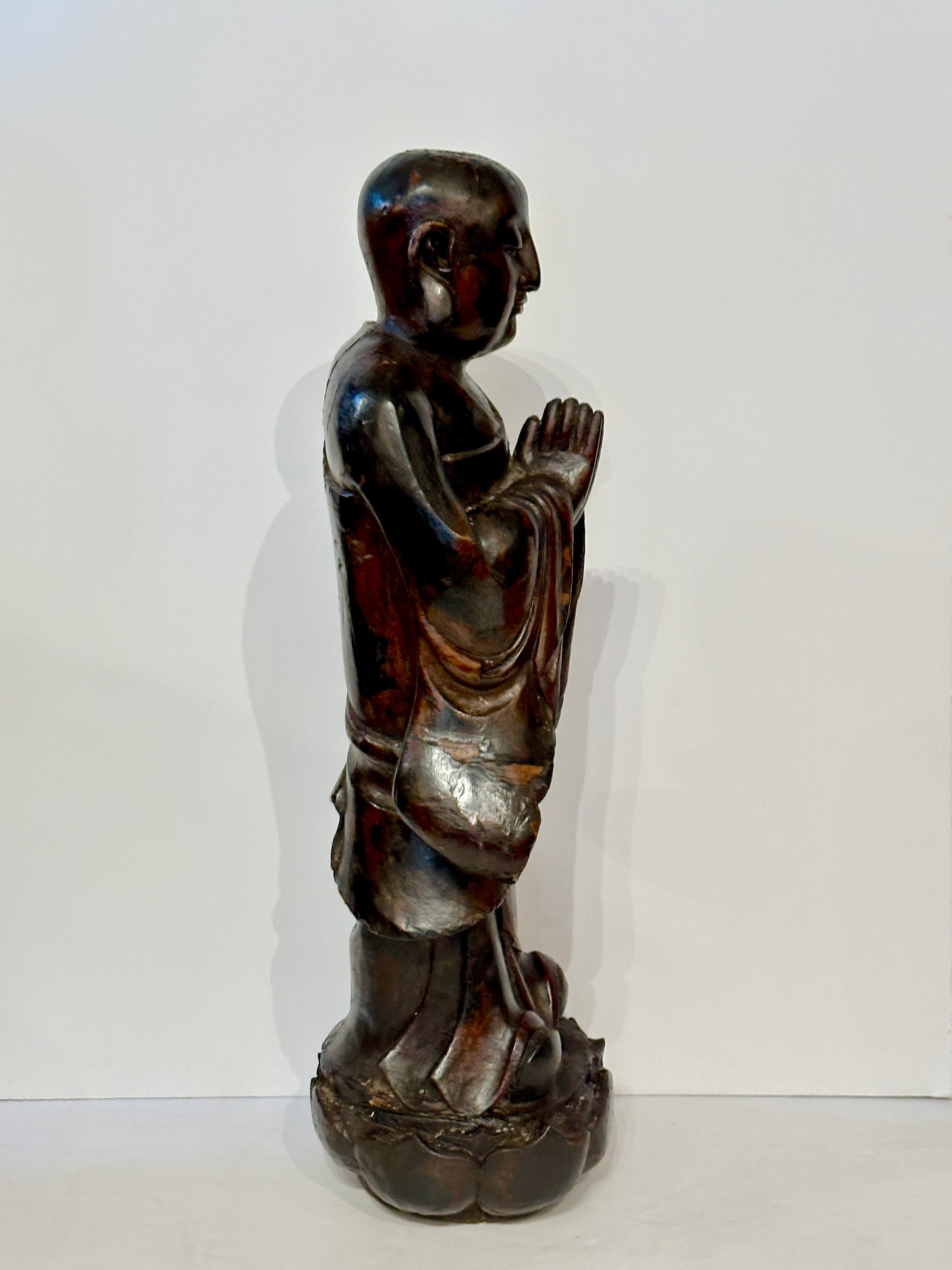 Pair of 19th Century Hand-Carved Buddhist Monks