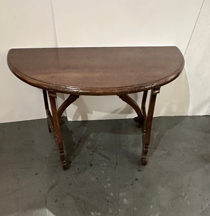 Pair of Late 1700's Walnut Trestle Leg Demi-lune Console Tables