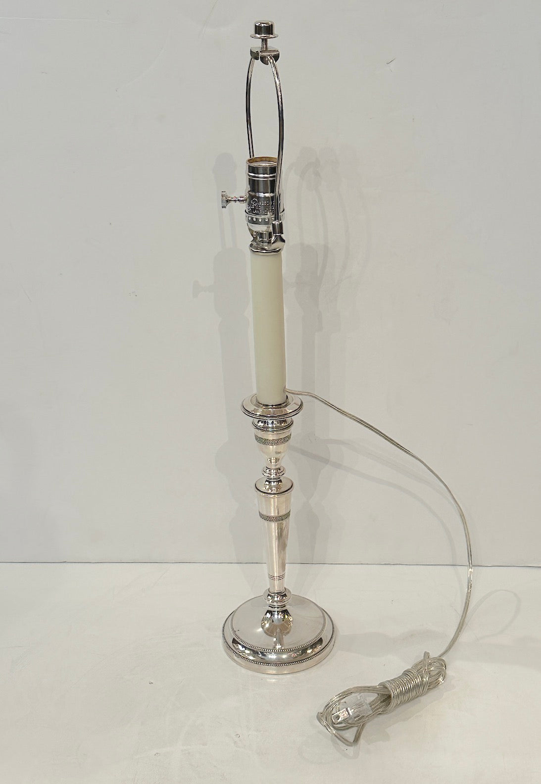 Pair Sterling Silver Candlestick Lamps