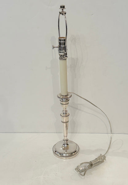 Pair Sterling Silver Candlestick Lamps