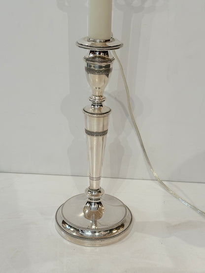 Pair Sterling Silver Candlestick Lamps