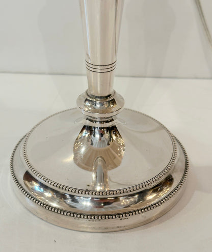 Pair Sterling Silver Candlestick Lamps