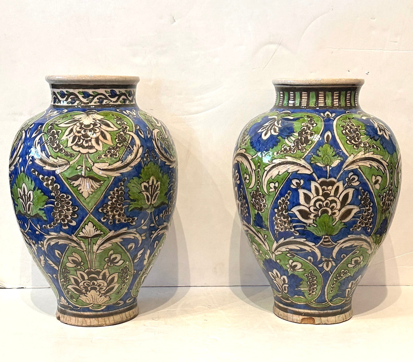 Pair of Persian Enameled Ceramic Vases