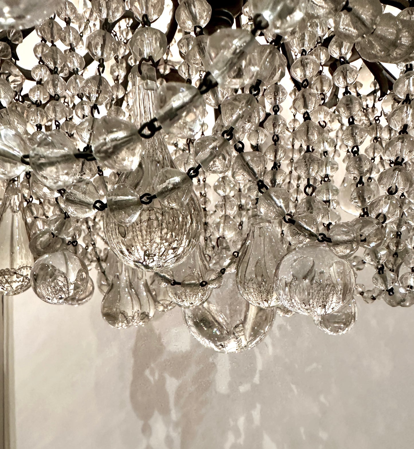 Italian Crystal Beaded Chandelier, Bronze with Traces of Gilding — 12 Lights, 1920s