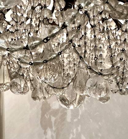 Italian Crystal Beaded Chandelier, Bronze with Traces of Gilding — 12 Lights, 1920s