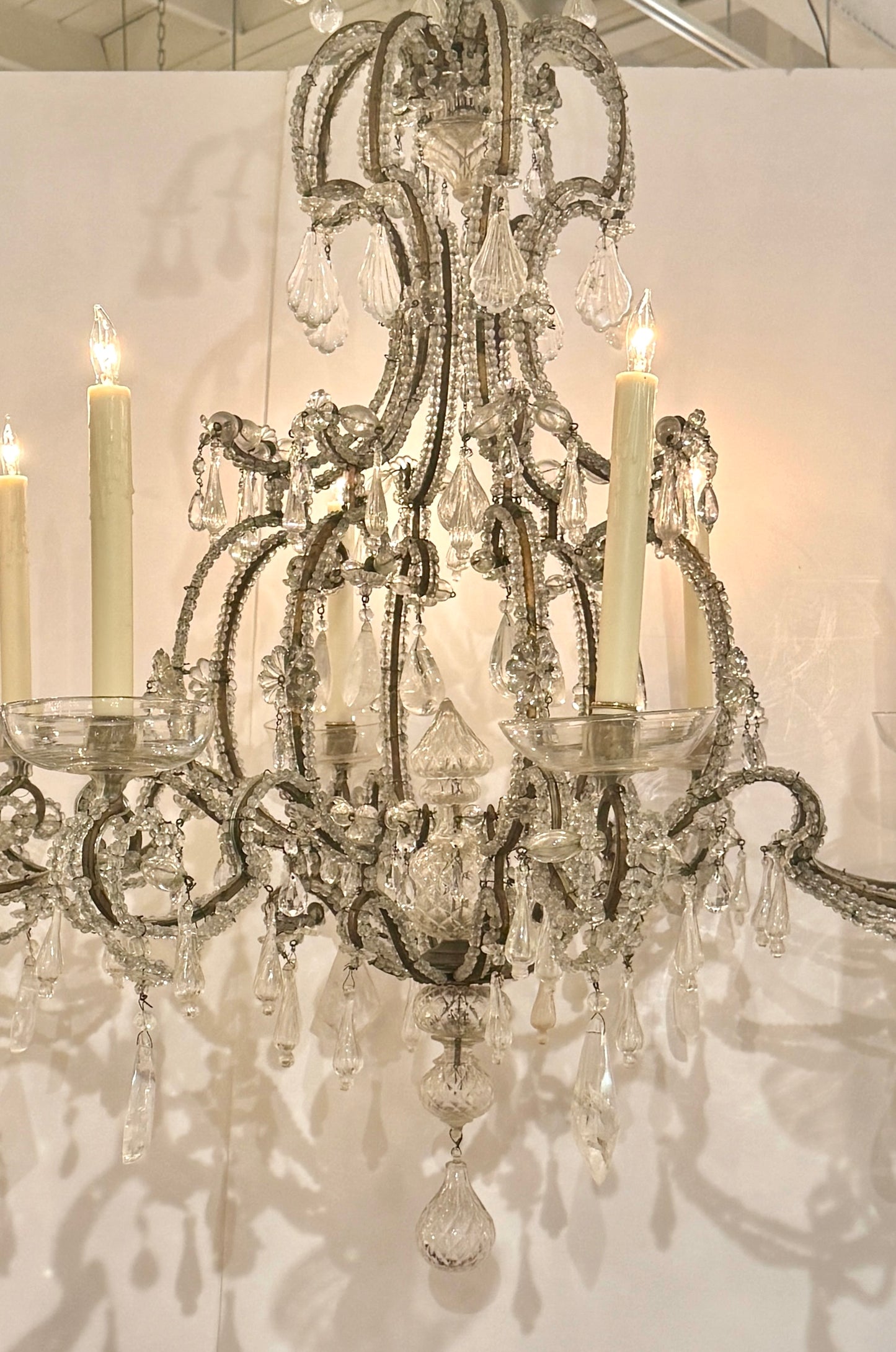 19th Century Maison Baguès Rock Crystal and Beaded Chandelier