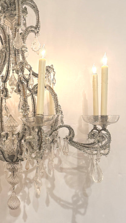 19th Century Maison Baguès Rock Crystal and Beaded Chandelier