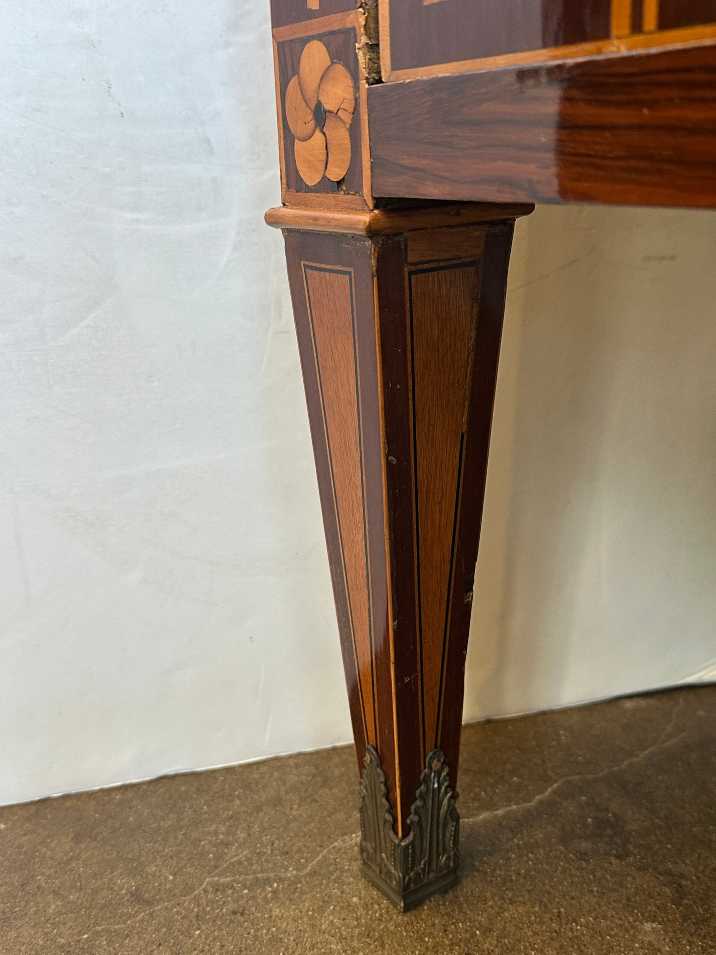 Italian Neoclassical Marquetry Storage Commode with Carrara Marble Top — Circa 1940's