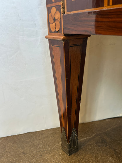 Italian Neoclassical Marquetry Storage Commode with Carrara Marble Top — Circa 1940's