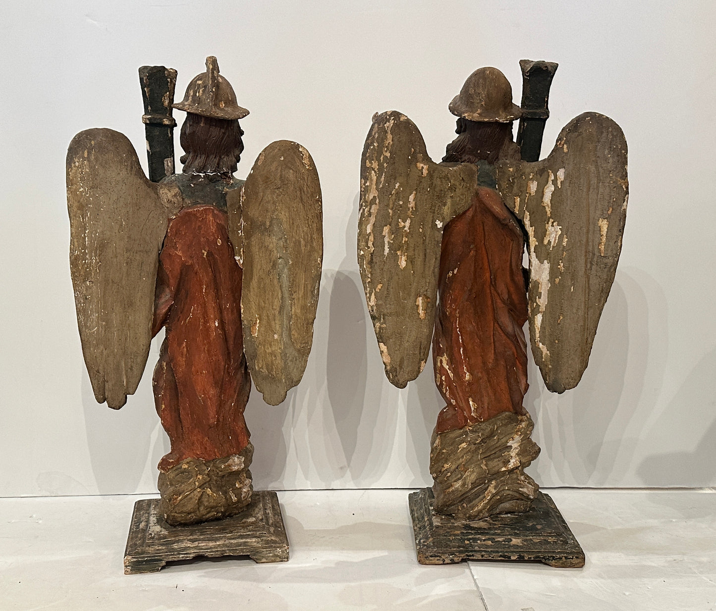 Pair of Hand-Carved and Polychromed Angel Sculptures. Circa 1785.
