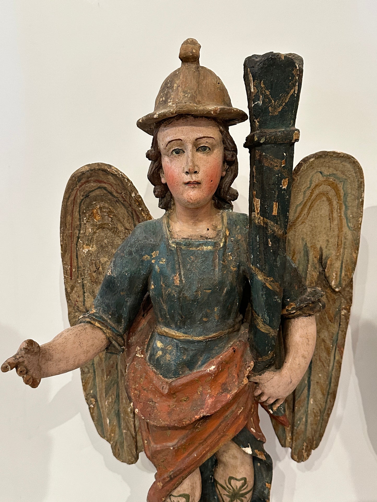 Pair of Hand-Carved and Polychromed Angel Sculptures. Circa 1785.