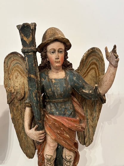 Pair of Hand-Carved and Polychromed Angel Sculptures. Circa 1785.