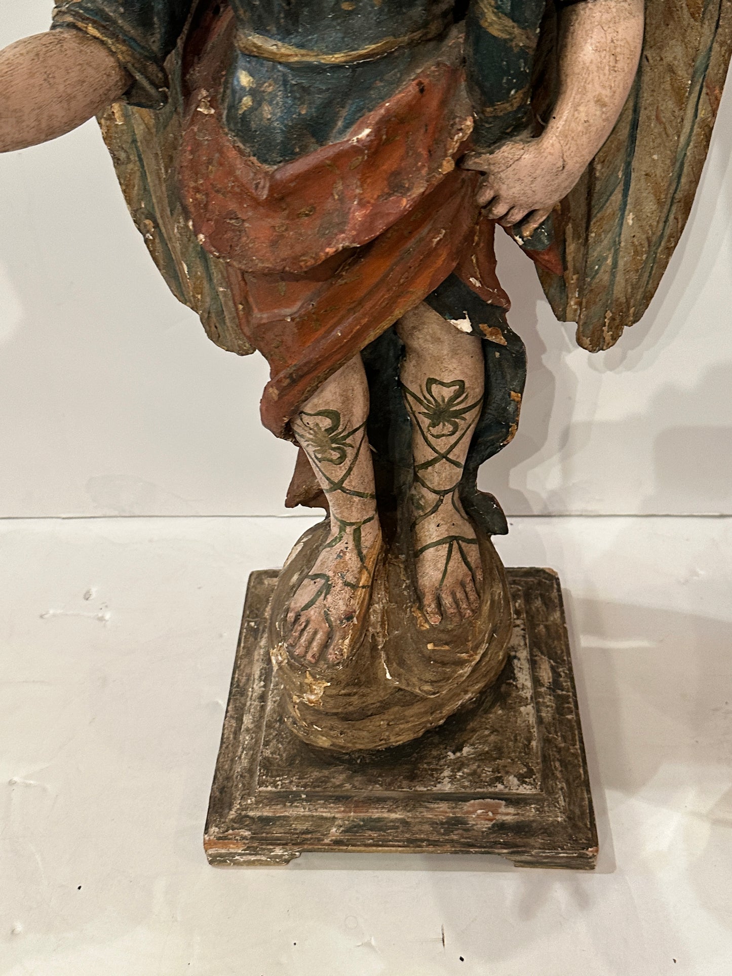 Pair of Hand-Carved and Polychromed Angel Sculptures. Circa 1785.