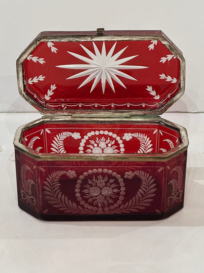 19th Century Cut and Etched Cranberry Glass Box