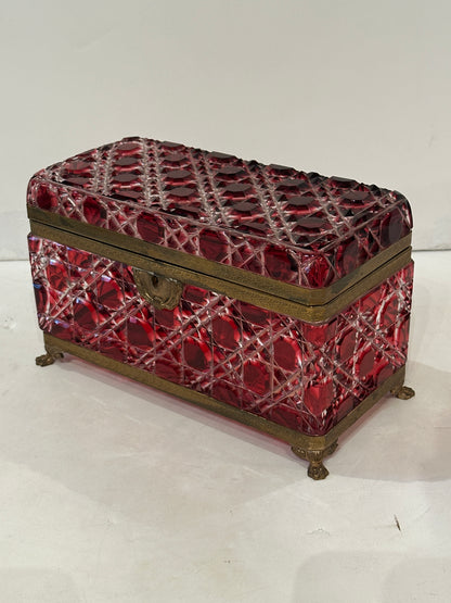 English, George VI Cut Glass Hinged Box with Incised Gilt Bronze Mounts