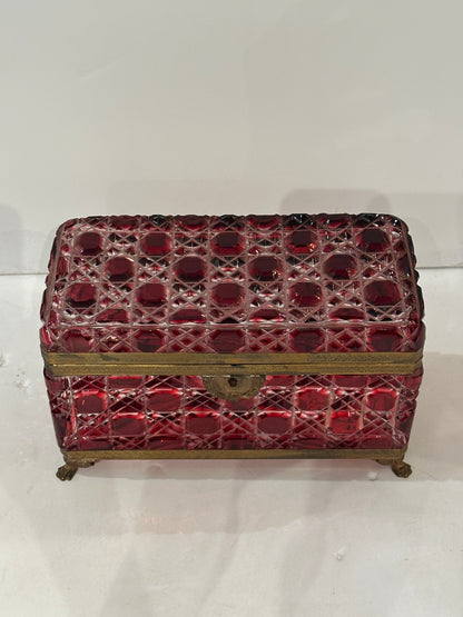 English, George VI Cut Glass Hinged Box with Incised Gilt Bronze Mounts