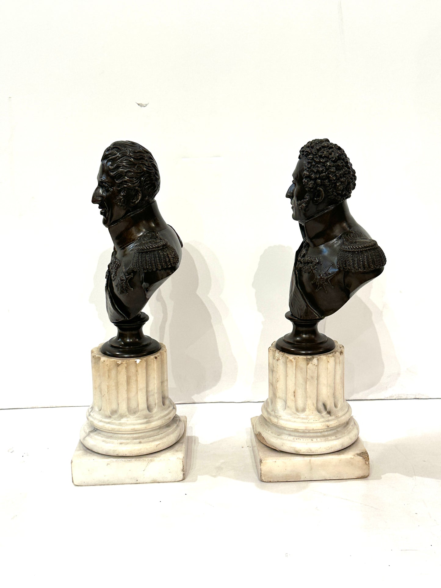 Pair of French, 19th Century Bronze Busts of Generals on Marble Bases