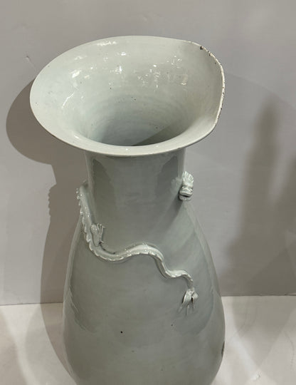 Large Chinese Hand-Thrown, Glazed Earthenware Vase