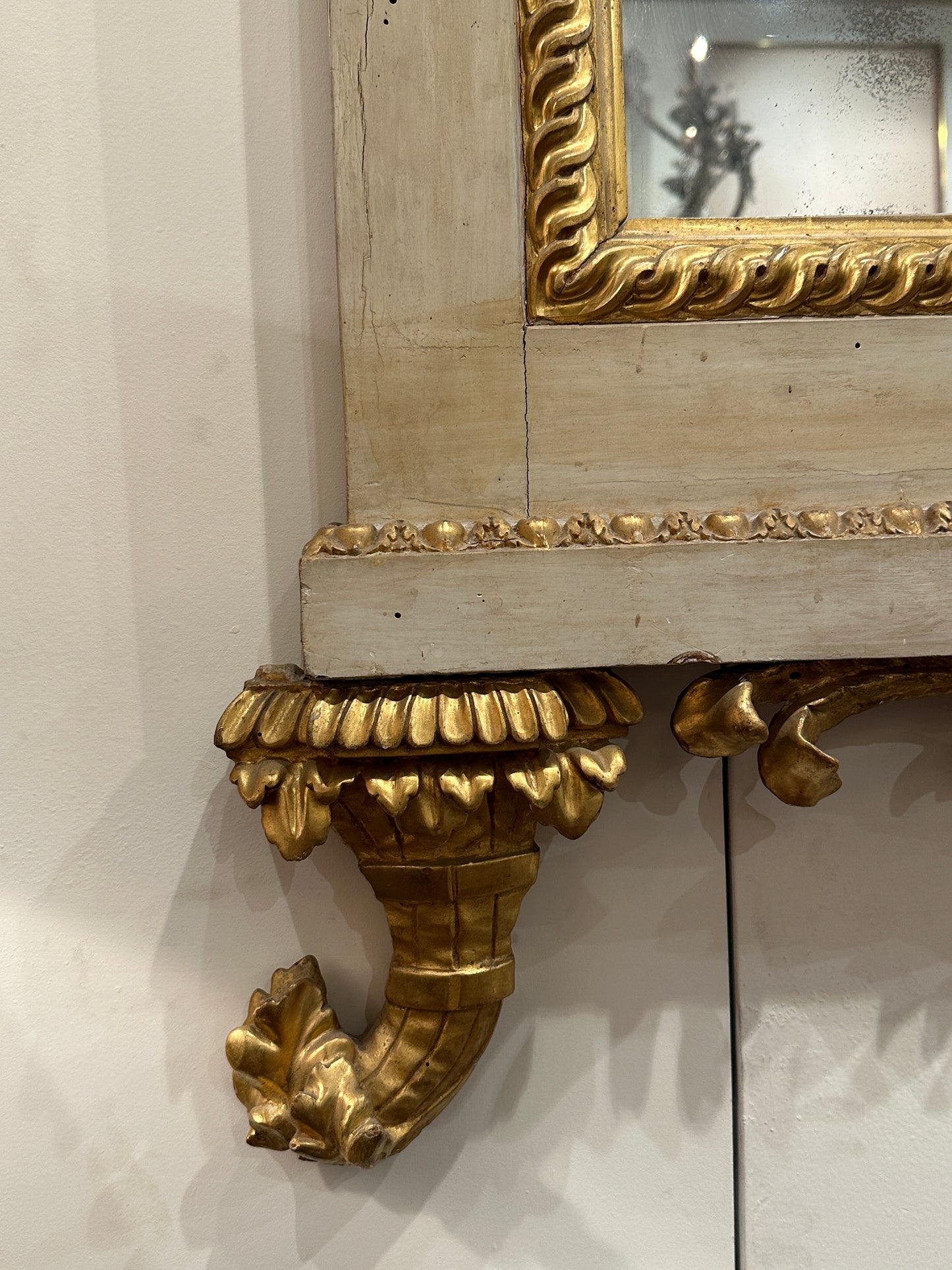 Large, Hand-Caved,Painted and Gilded Florentine Mirror Circa 1880