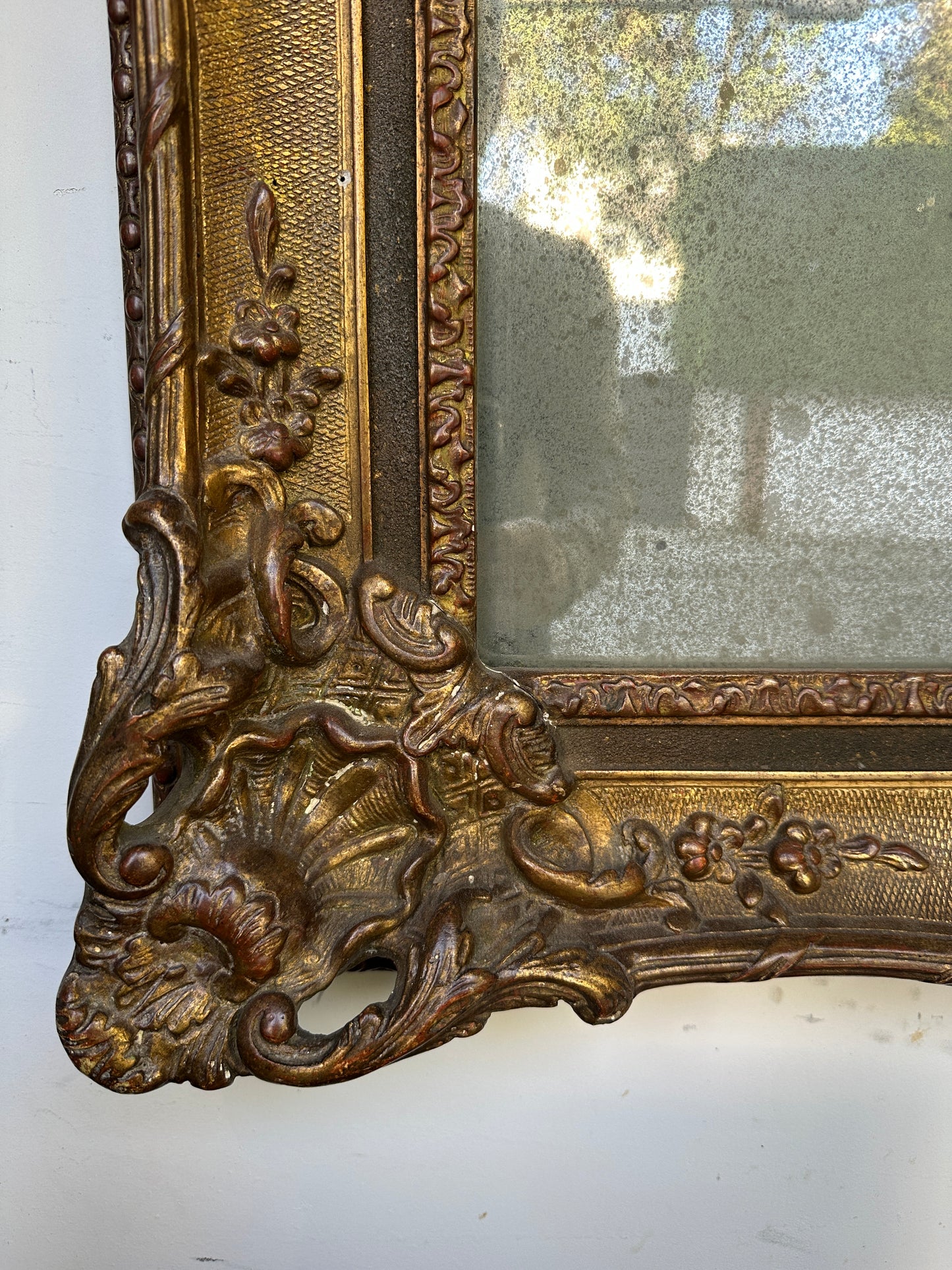 French, Hand-Carved and Gilded Mirror with Original Glass.  Circa 1850.