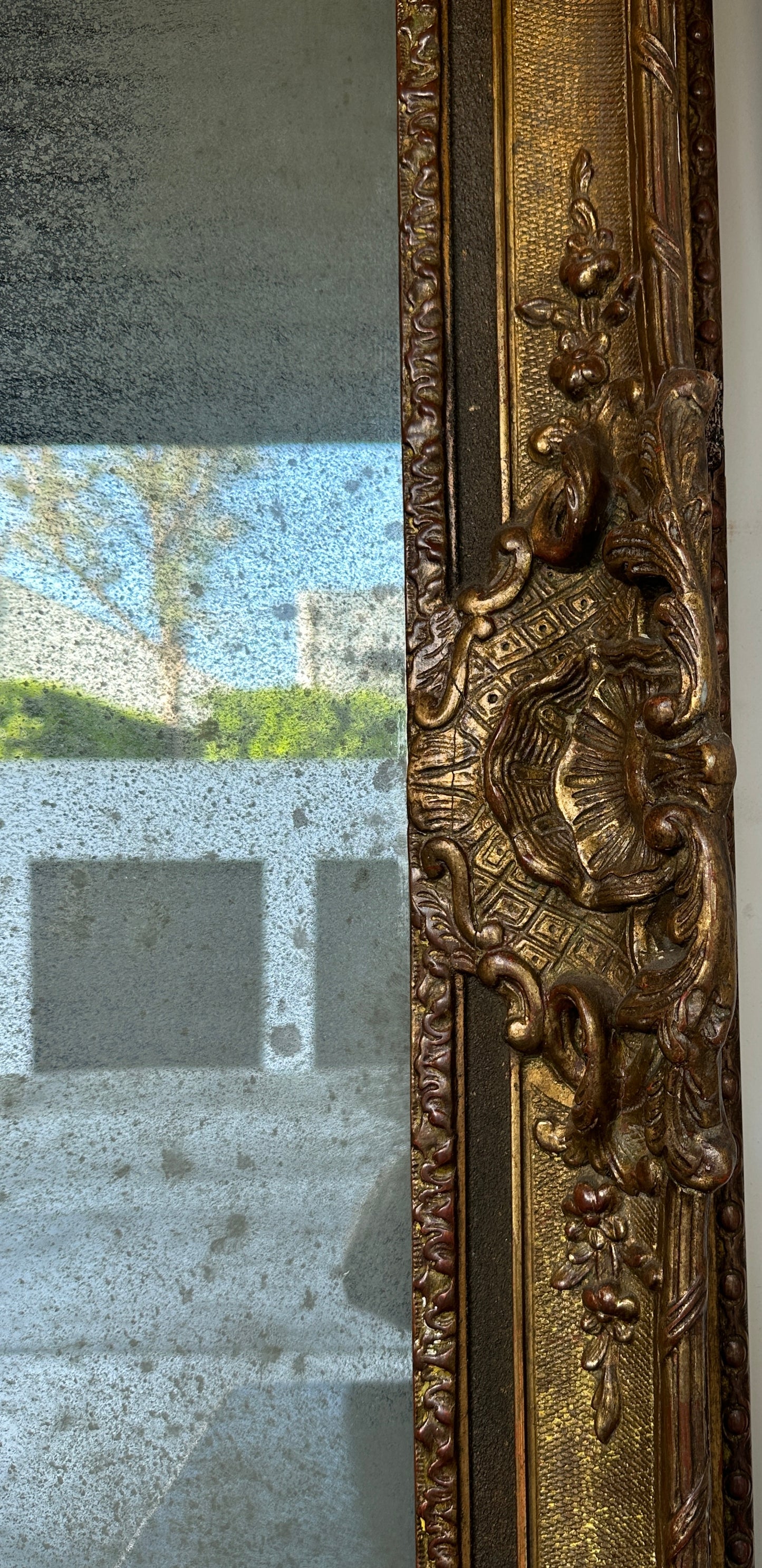 French, Hand-Carved and Gilded Mirror with Original Glass.  Circa 1850.