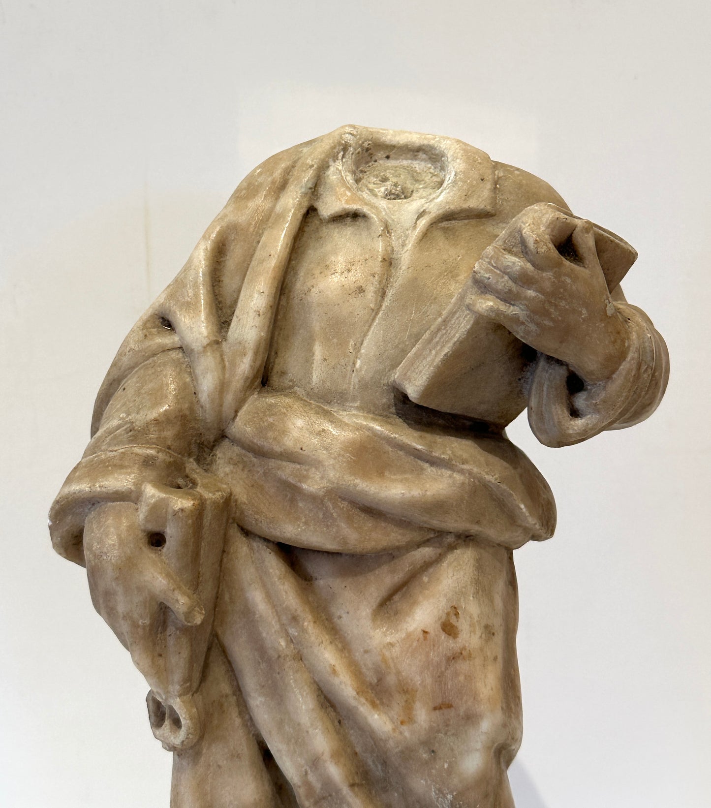 Italian Alabaster Draped Torso Fragment of Saint Peter- -15th Century-Mounted on Lucite