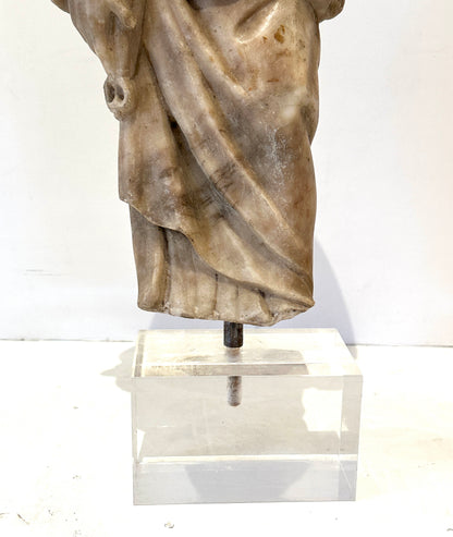 Italian Alabaster Draped Torso Fragment of Saint Peter- -15th Century-Mounted on Lucite