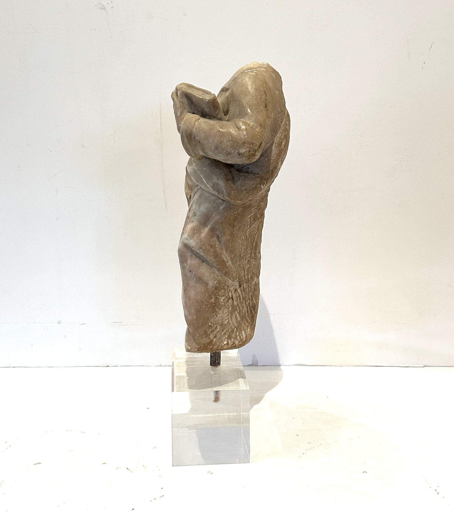 Italian Alabaster Draped Torso Fragment of Saint Peter- -15th Century-Mounted on Lucite