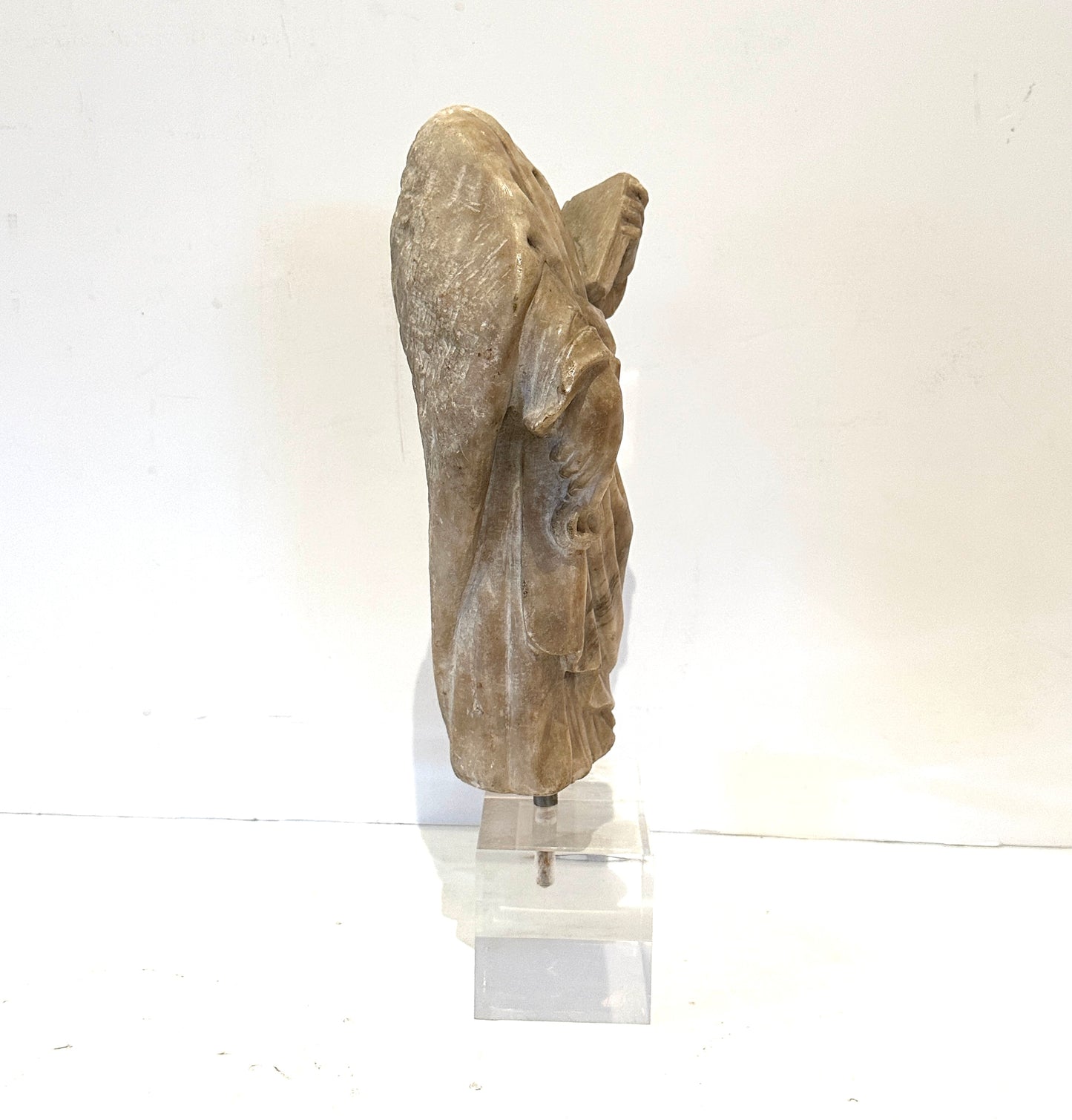 Italian Alabaster Draped Torso Fragment of Saint Peter- -15th Century-Mounted on Lucite