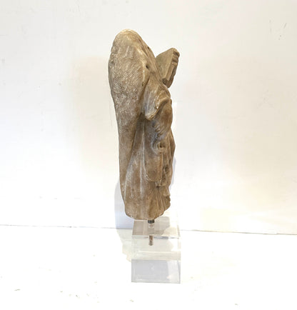 Italian Alabaster Draped Torso Fragment of Saint Peter- -15th Century-Mounted on Lucite