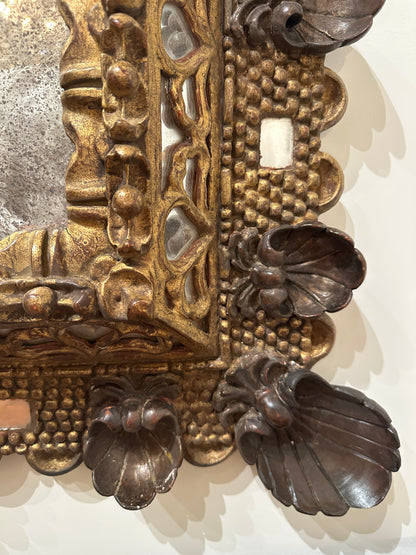Early 19th Century-Italian- Hand-Carved Gilded and Painted Mirror Frame with Shell Motifs