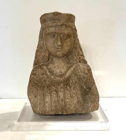 Italian Hand-Carved Stone Bust of a Female Figure — 16th Century,  Lucite Base