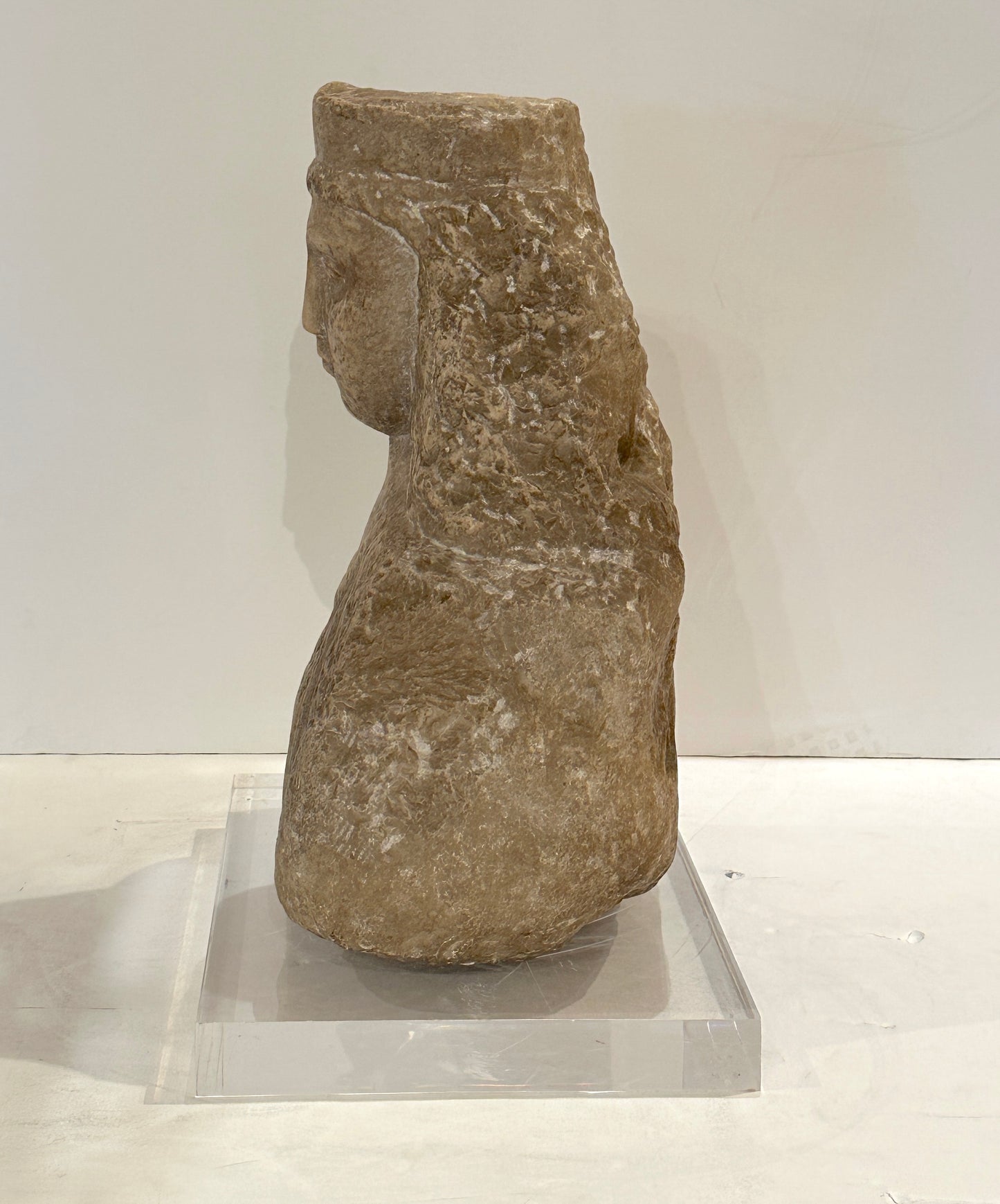 Italian Hand-Carved Stone Bust of a Female Figure — 16th Century,  Lucite Base