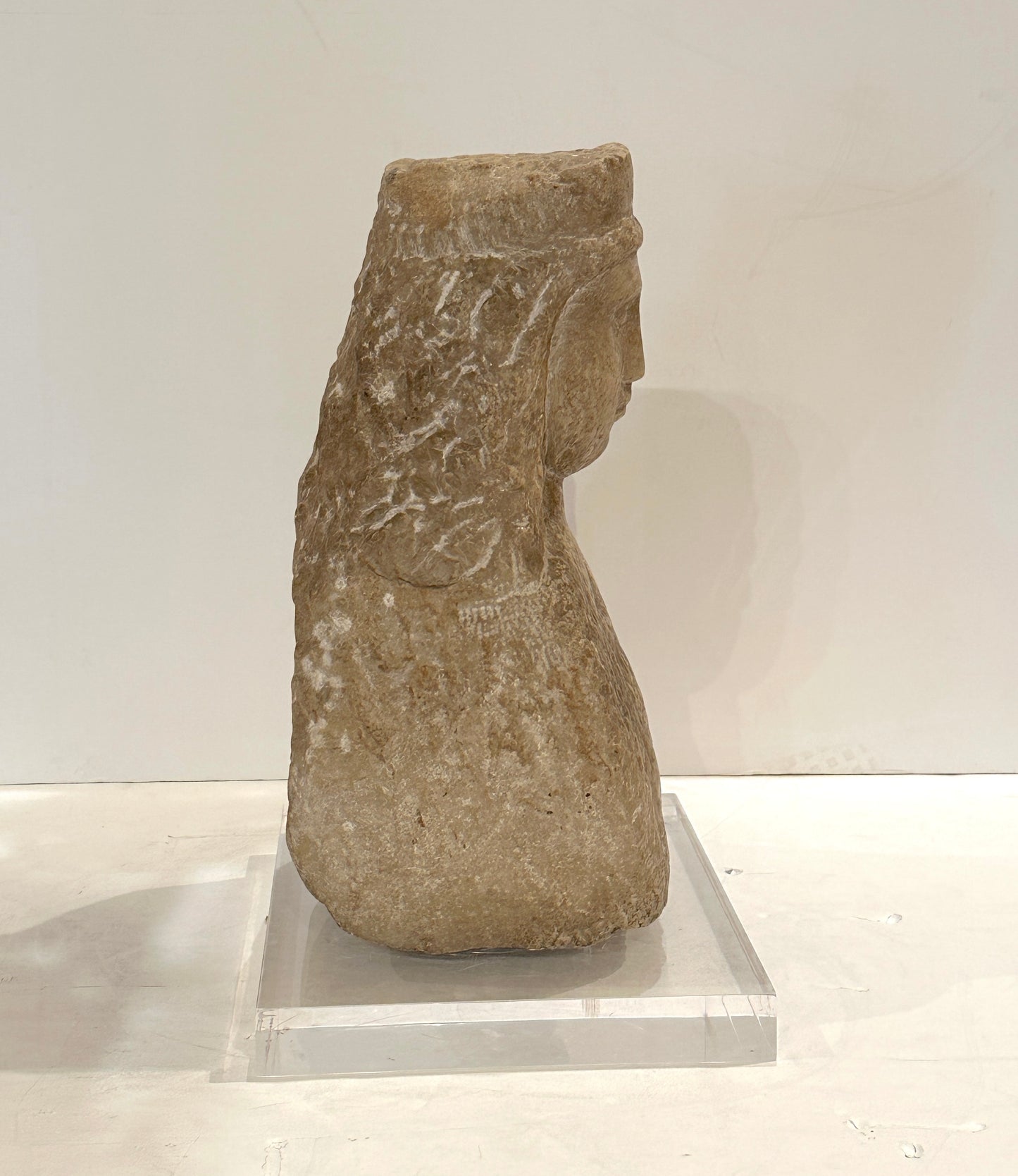 Italian Hand-Carved Stone Bust of a Female Figure — 16th Century,  Lucite Base