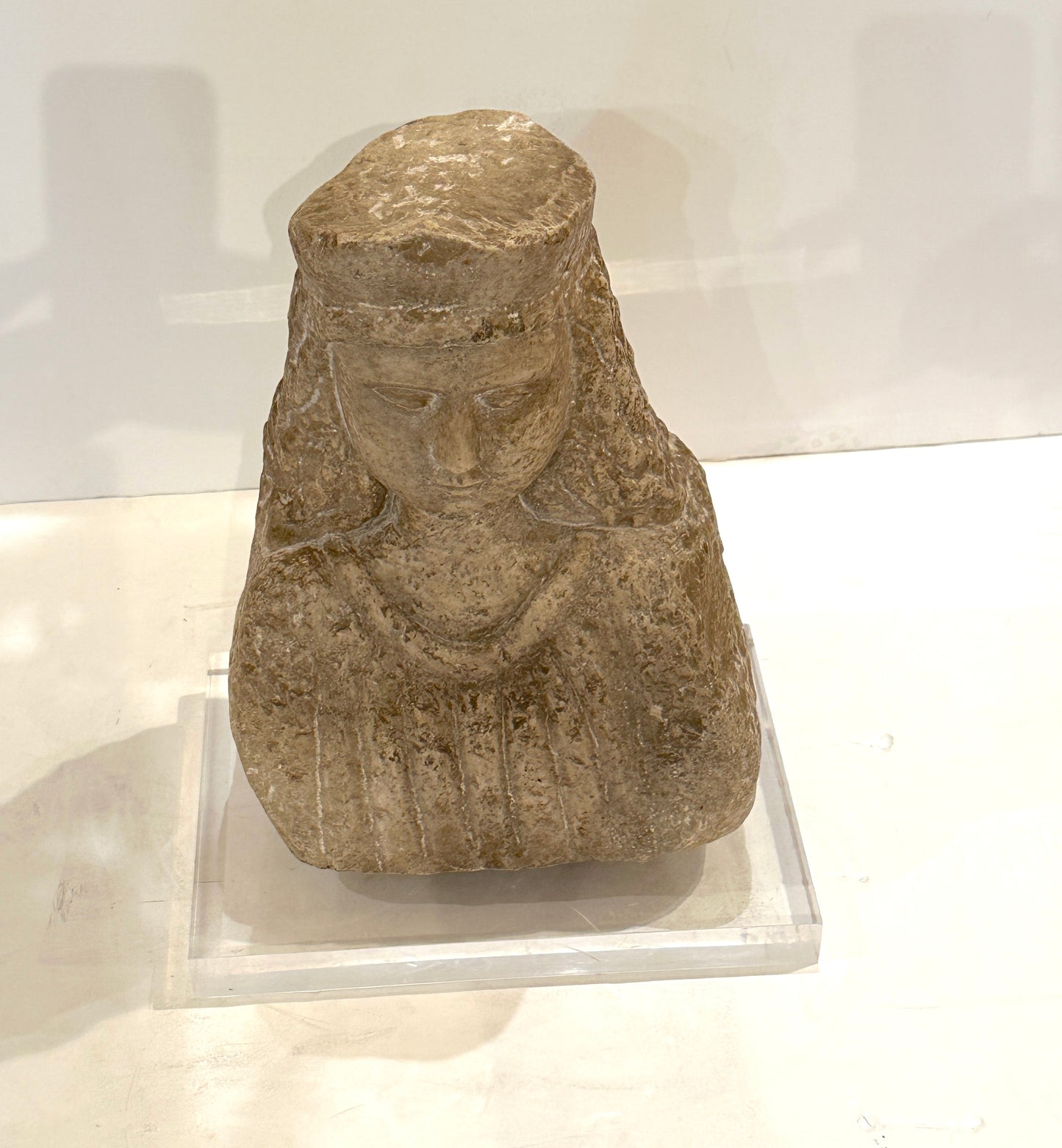 Italian Hand-Carved Stone Bust of a Female Figure — 16th Century,  Lucite Base