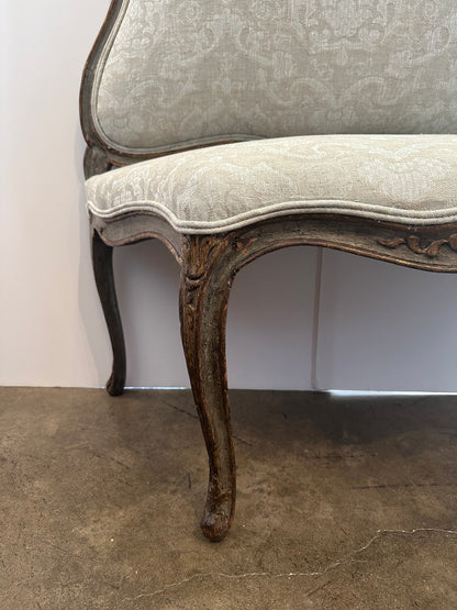 Hand-Painted and Gilded Upholstered Hall Bench