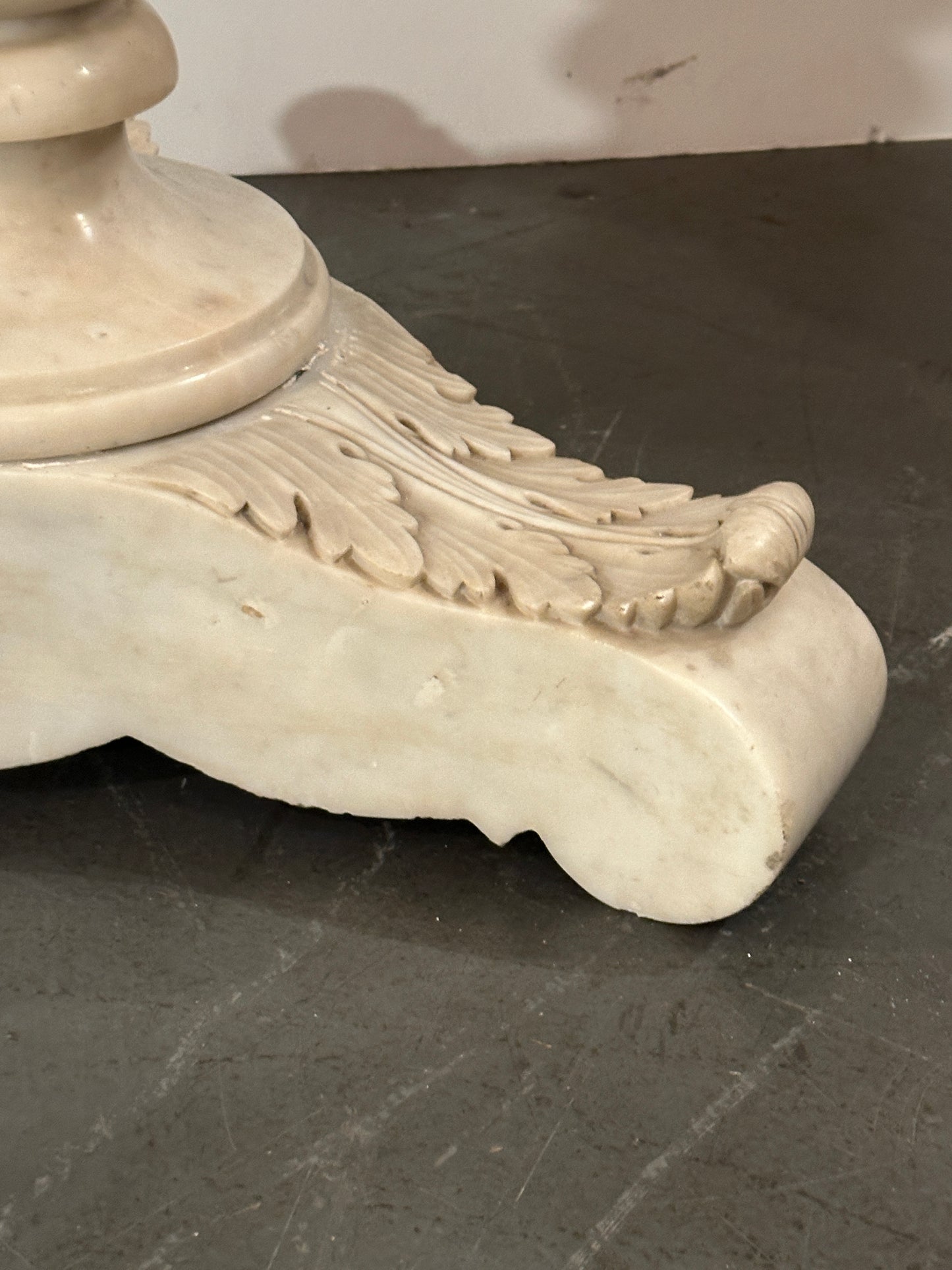 French Carrara Marble Round Pedestal Table — 19th Century