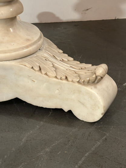 French Carrara Marble Round Pedestal Table — 19th Century
